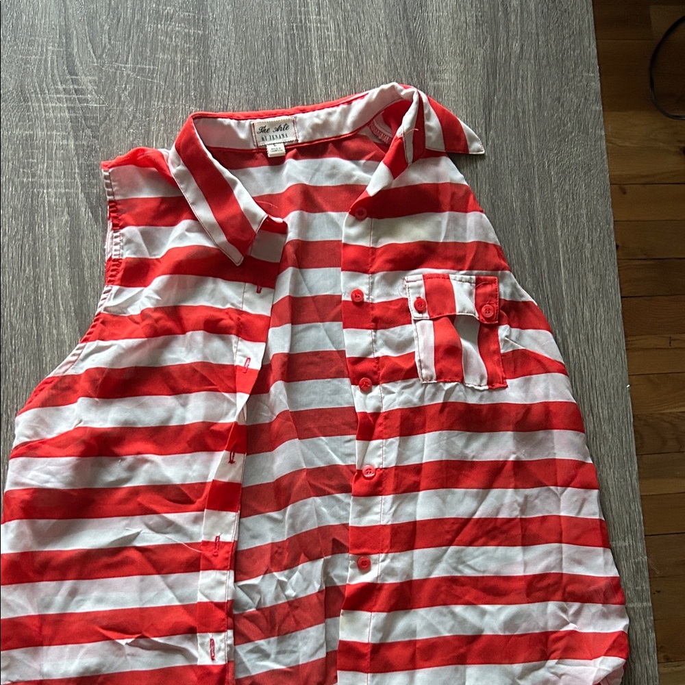 Orange and White Striped Sleeveless Shirt